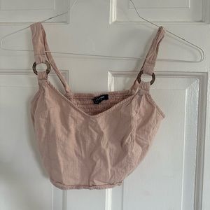 light pink tank top crop top, wood strap detail, S